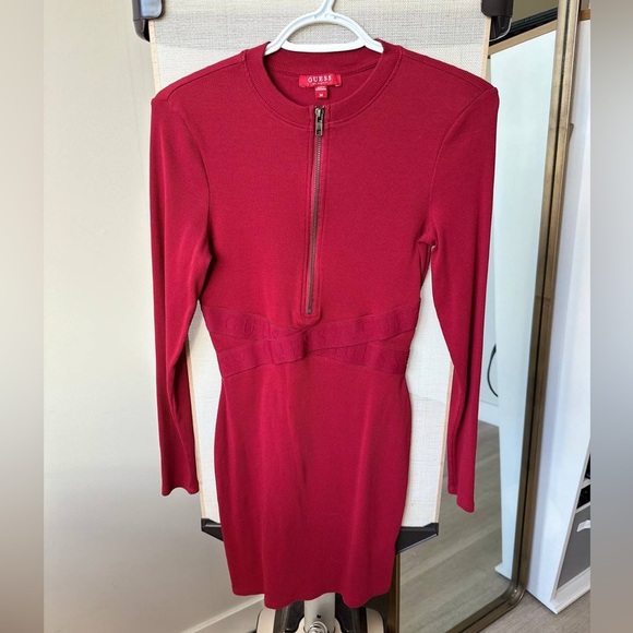 GUESS Ribbed Zip Bodycon Dress – Red – Size S/M (Like New) - Picture 2 of 7
